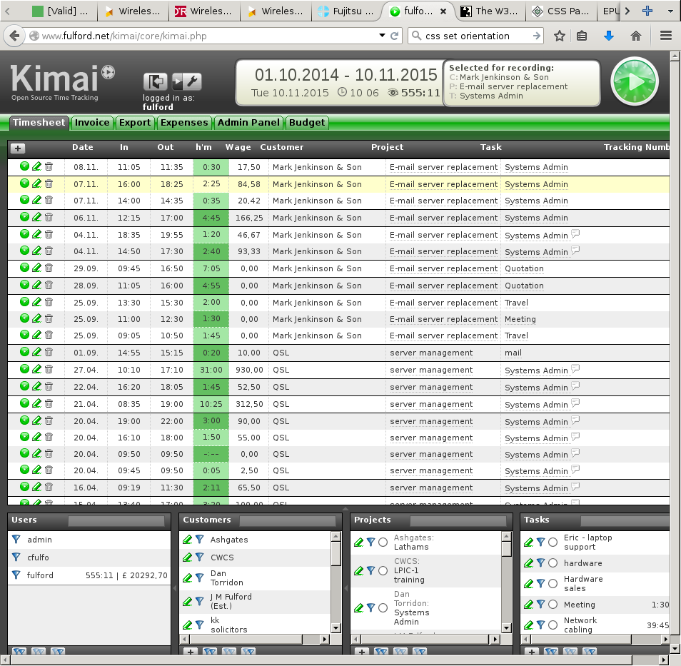 Kimai time tracking tool